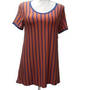 LuLaRoe Classic T XS Scoop Neck Tunic Orange Blue Striped Lounge Top Short Sleev